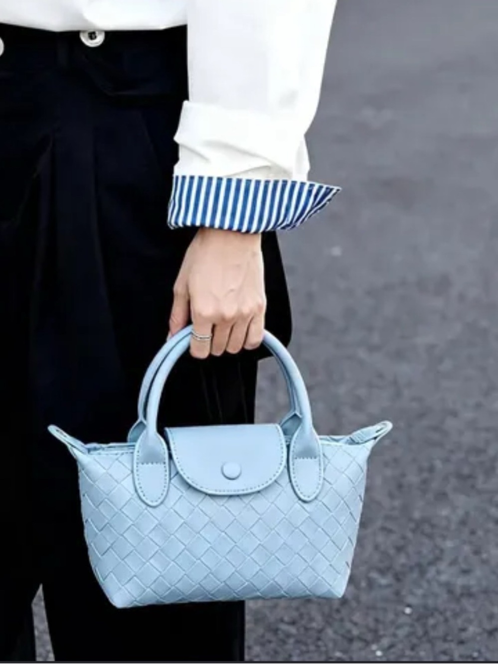 Light Blue Woven Top-Handle/Crossbody Women’s Handbag